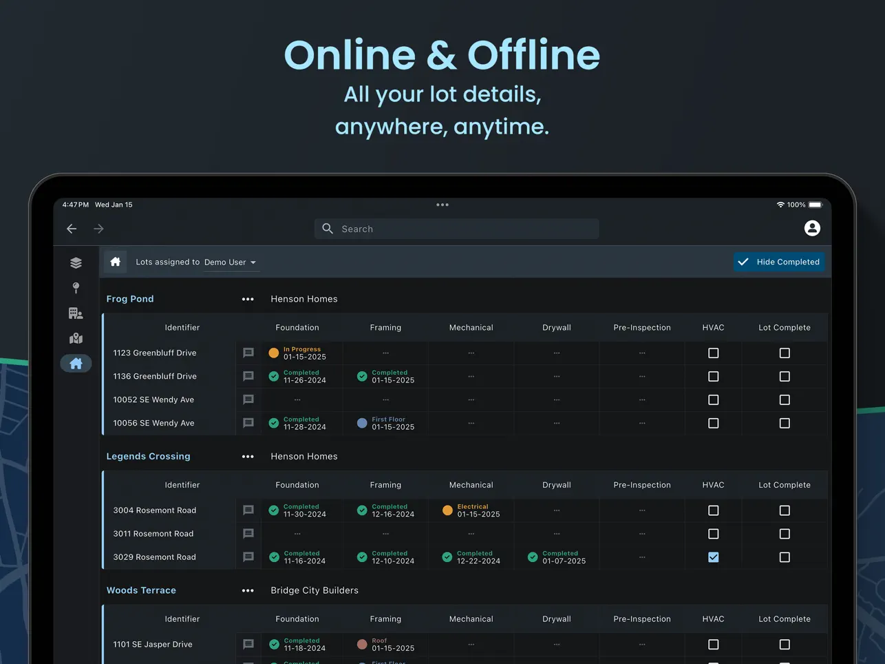LotAware field operations app on iPad