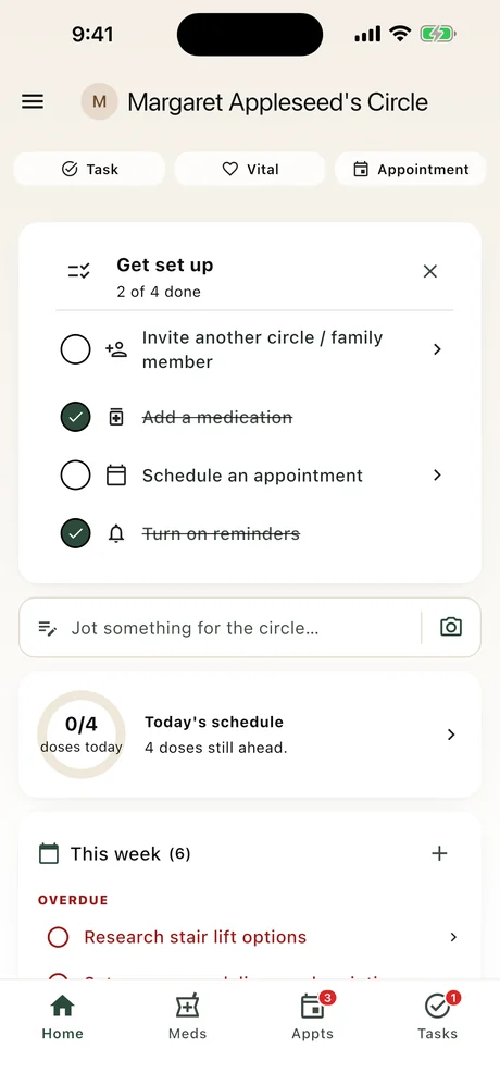 Kinfolk circle home screen on iPhone